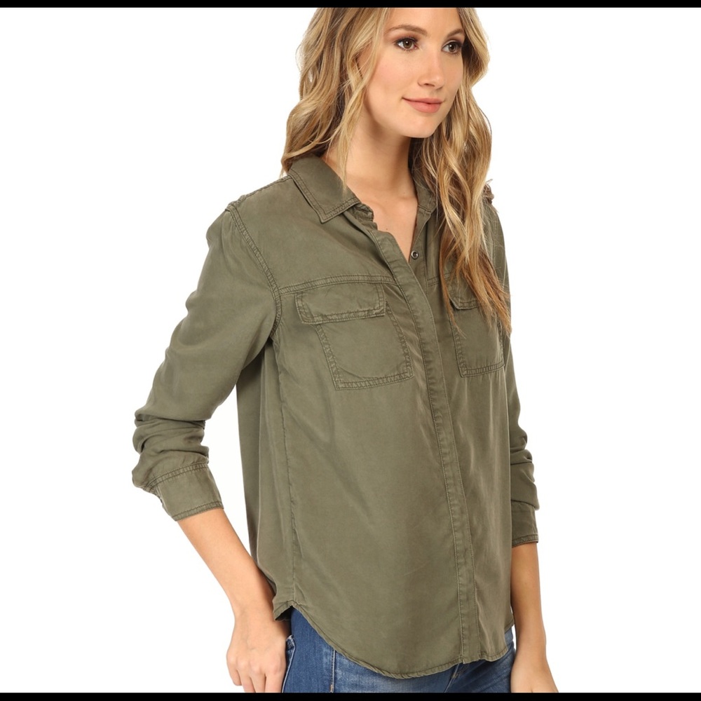 Splendid Wilder Tencel Button Down Shirt in Army Green - CS